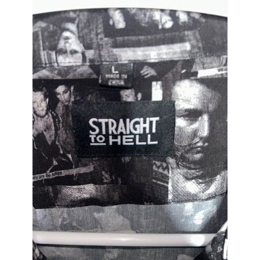 Straight To Hell Punk Collage Camp Shirt Mens Large Rayon Button Up Gothic - Picture 4 of 7